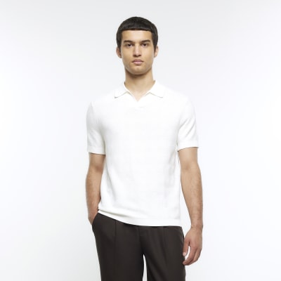 Mens open collar on sale polo