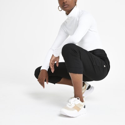 White slinky roll neck long sleeve top