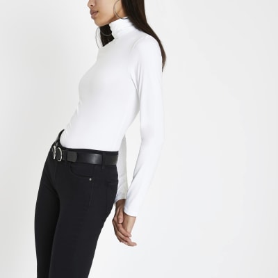 White slinky roll neck top