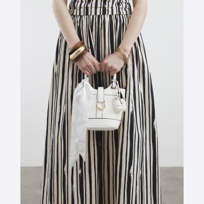 White Small Panelled Bucket Bag