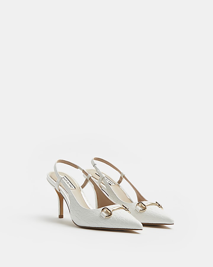 White snaffle bit heeled court shoes