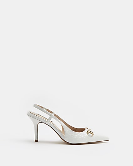 White snaffle bit heeled court shoes