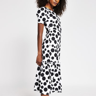 white spot midi dress