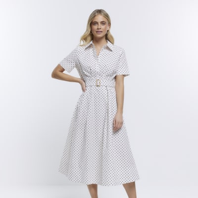 White spot belted midi shirt dress | River Island
