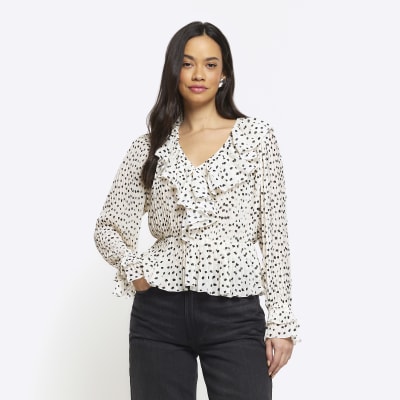 White spot frill blouse