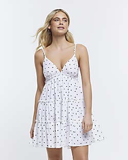 White spot frill tiered beach cami mini dress