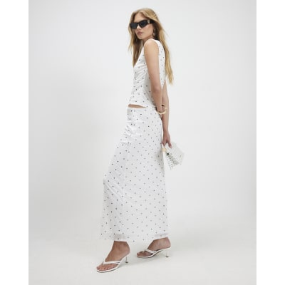 Spot Print Mesh Maxi Skirt