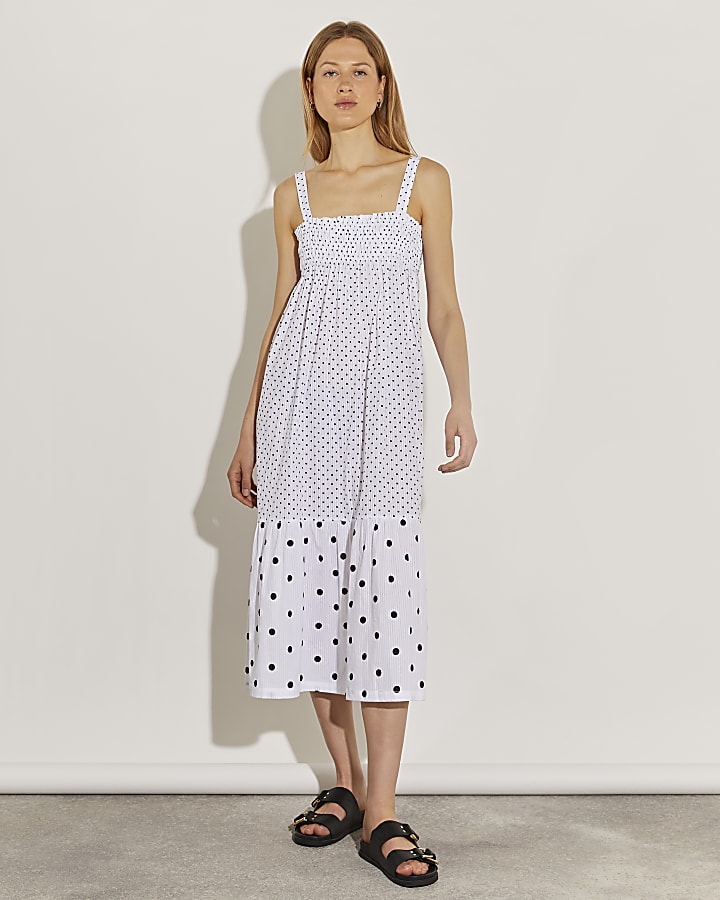 White spot print midi dress