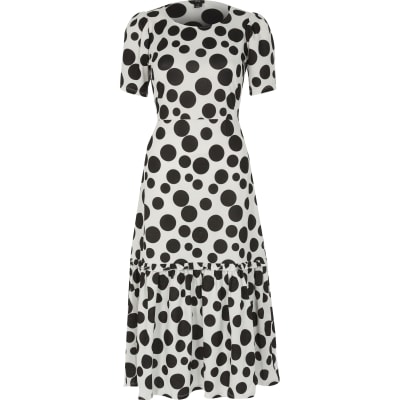 black and white print midi dress