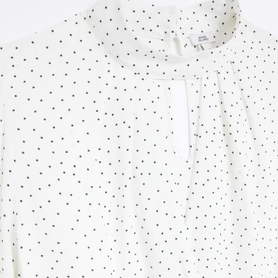 White spot wrap long sleeve blouse