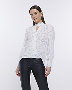 White spot wrap long sleeve blouse