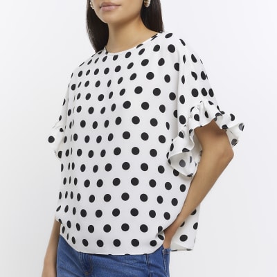 White spotted frill sleeve tshirt River Island