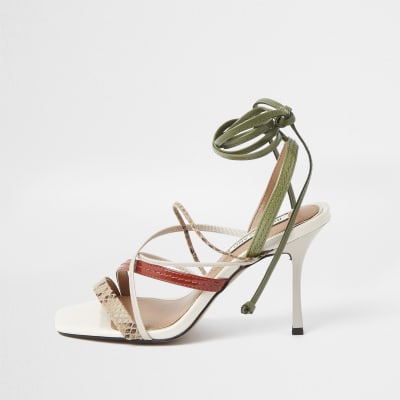 square toe tie up heels