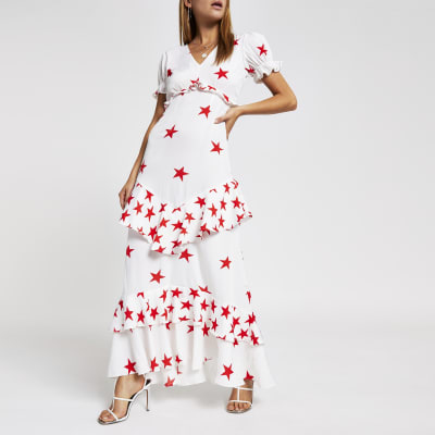 White star print maxi dress