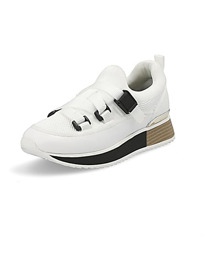 360 degree animation of product White strappy runner trainers frame-0