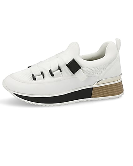 360 degree animation of product White strappy runner trainers frame-2