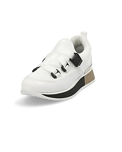 360 degree animation of product White strappy runner trainers frame-23