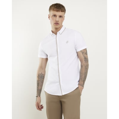 White Stretch Muscle Fit Tipped Shirt