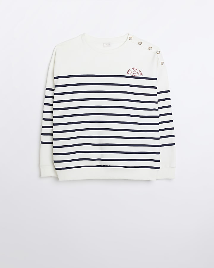 White stripe button detail sweatshirt