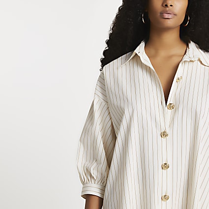 White stripe button dow oversized shirt dress