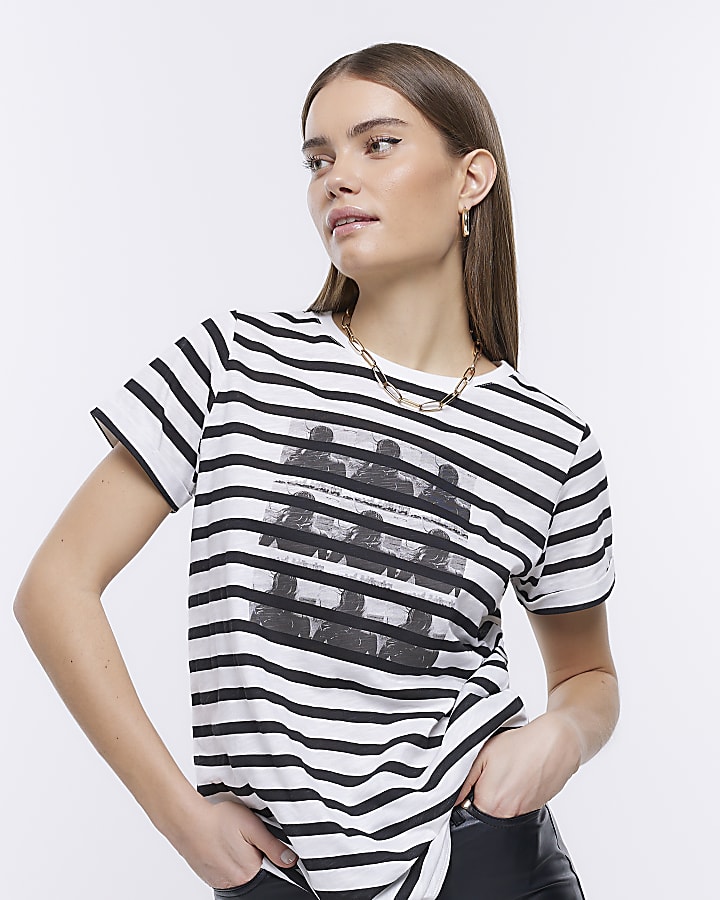 White stripe graphic print t-shirt