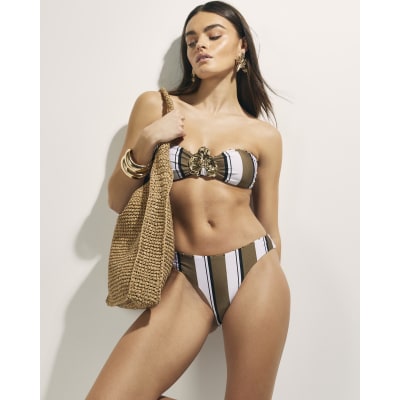 White Stripe High Leg Bikini Bottom
