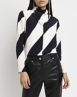 White stripe high neck blouse