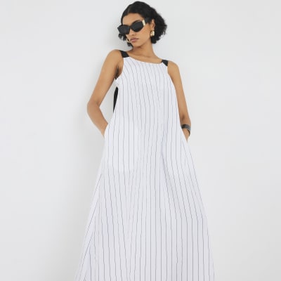White Stripe Oversized Smock Maxi Dress