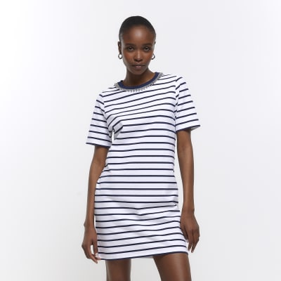 White stripe t-shirt dress | River Island