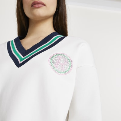 White stripe tape badge chest sweatshirt