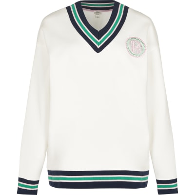 White stripe tape badge chest sweatshirt