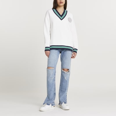 White stripe tape badge chest sweatshirt