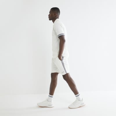 White Stripe Taped Embroidered Shorts
