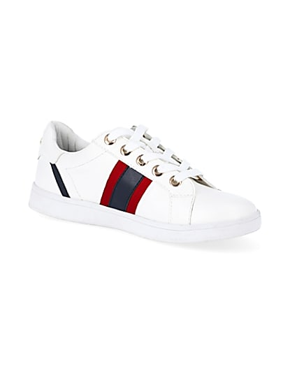 360 degree animation of product White stripe wide fit lace-up trainers frame-17