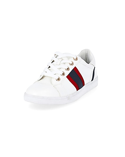 360 degree animation of product White stripe wide fit lace-up trainers frame-23