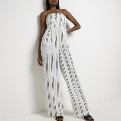 White stripe wide leg bandeau jumpsuit
