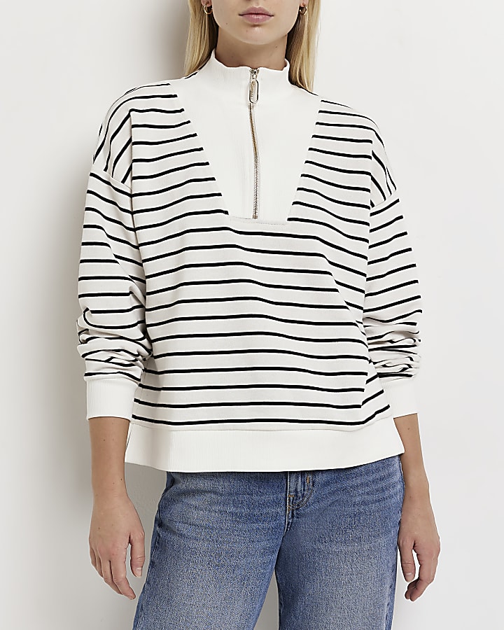White striped high neck sweatshirt