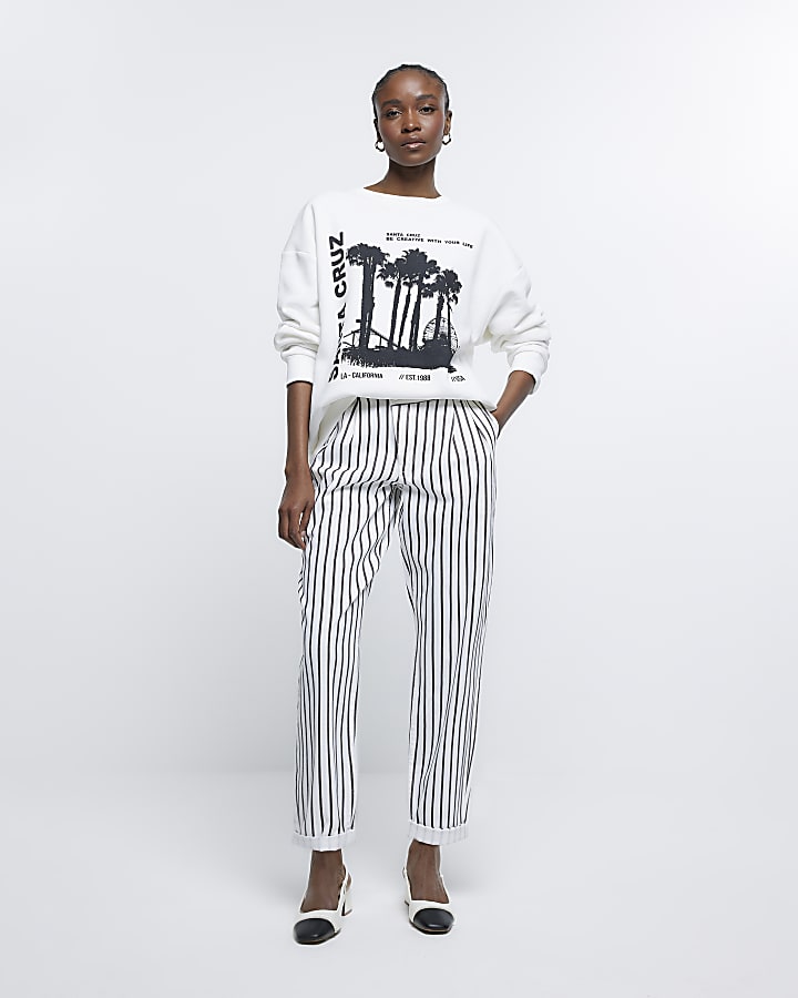 White striped tapered trousers