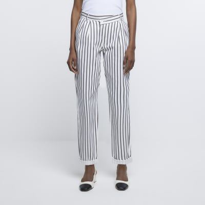 White striped tapered trousers | River Island