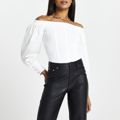 black structured bardot top
