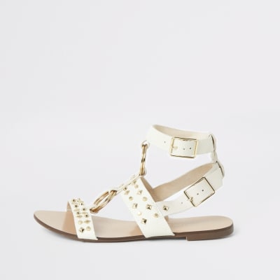 white studded gladiator sandals