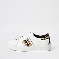 White studded leopard print trainers