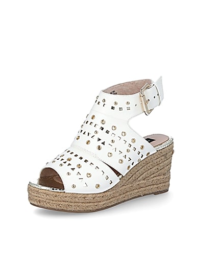 360 degree animation of product White studded open toe wide fit wedge sandals frame-1