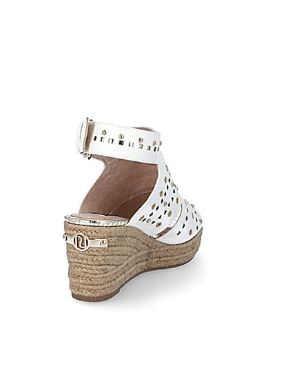 360 degree animation of product White studded open toe wide fit wedge sandals frame-11