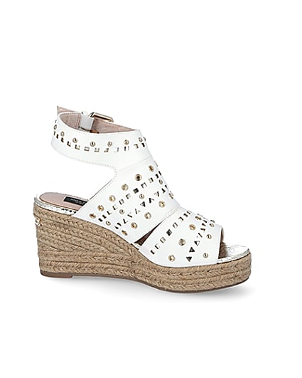 360 degree animation of product White studded open toe wide fit wedge sandals frame-16