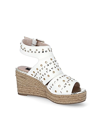 360 degree animation of product White studded open toe wide fit wedge sandals frame-17