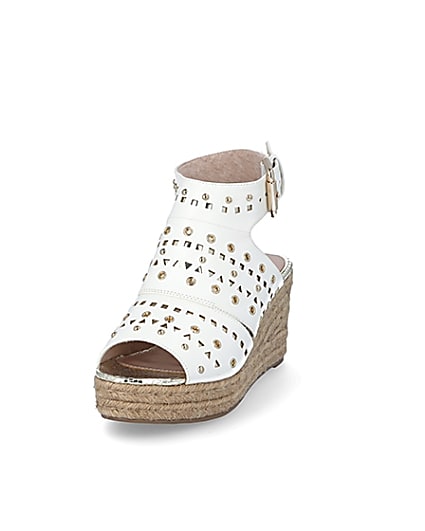 360 degree animation of product White studded open toe wide fit wedge sandals frame-23