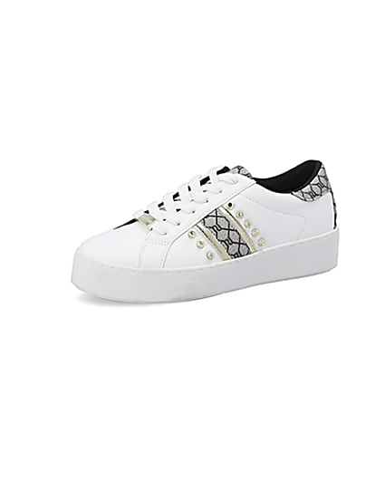 360 degree animation of product White studded RI monogram trainers frame-1