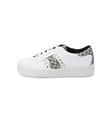 360 degree animation of product White studded RI monogram trainers frame-3