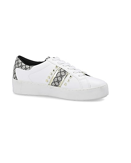 360 degree animation of product White studded RI monogram trainers frame-16